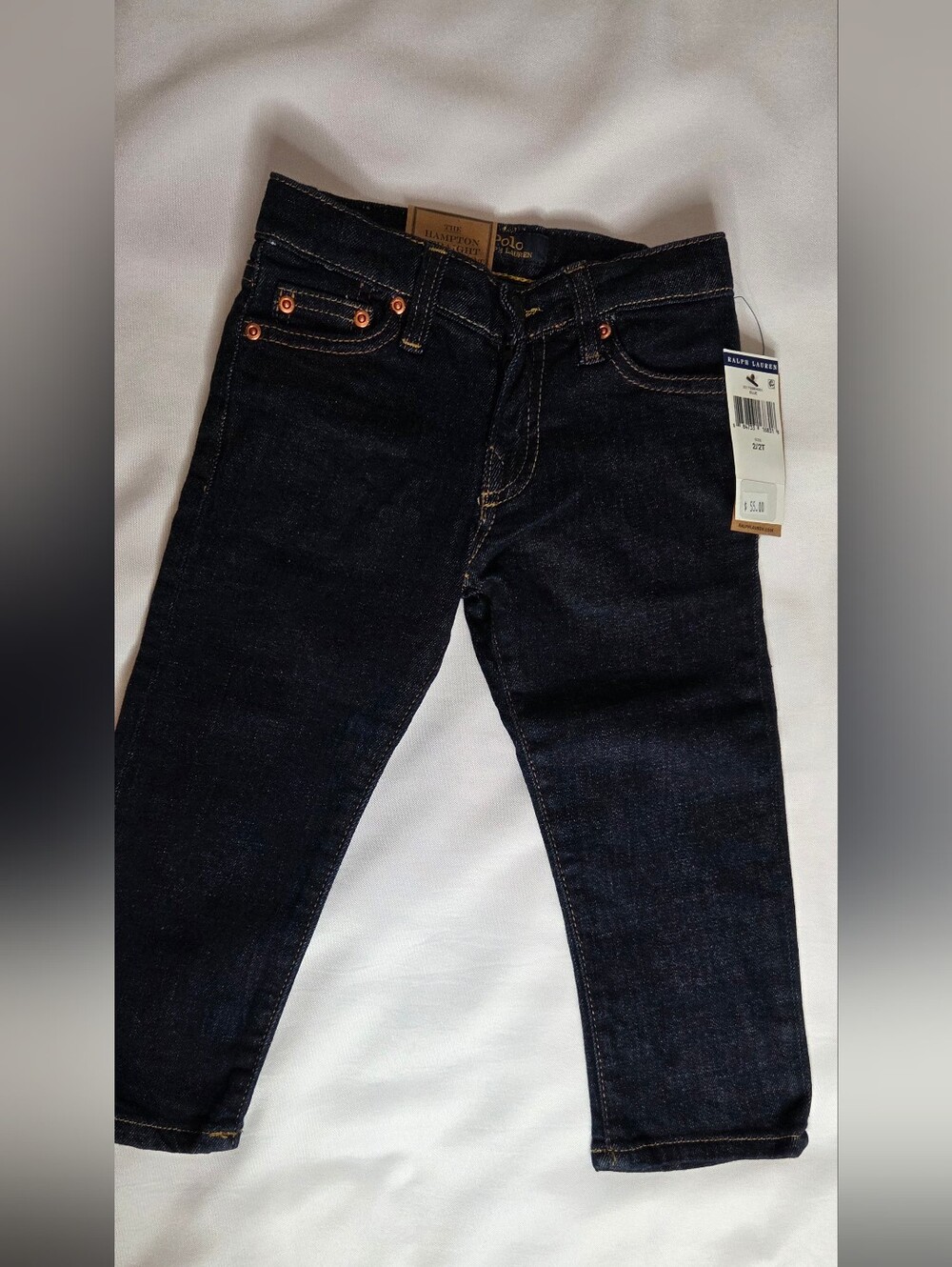 Ralph Lauren Boys The Hampton Dark Indigo Straight Jeans with Copper Rivets, New